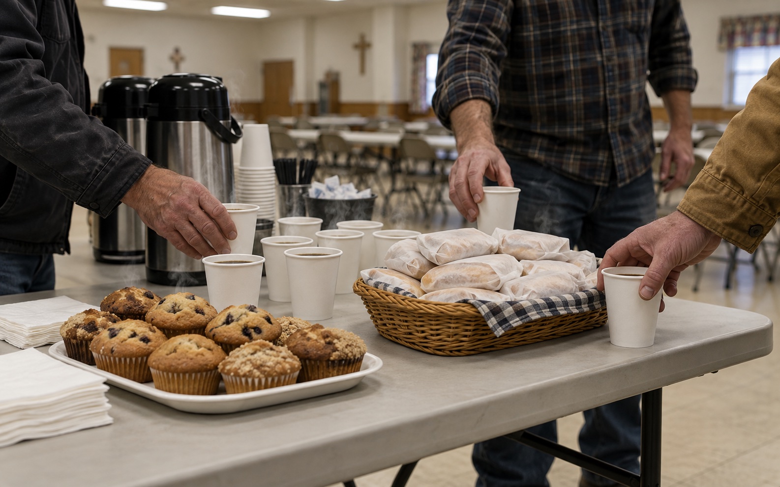 Coffee cups on the hall table